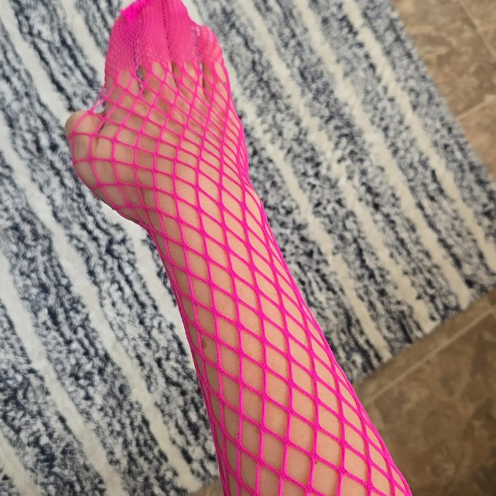 Bright Neon Pink Fishnet Tights One Size Festival Rave Y2K Party Pantyhose New